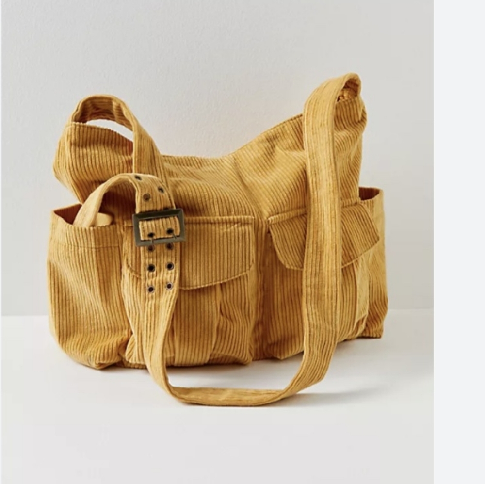 NWT. Free People Honeybee Cord Hobo Bag.